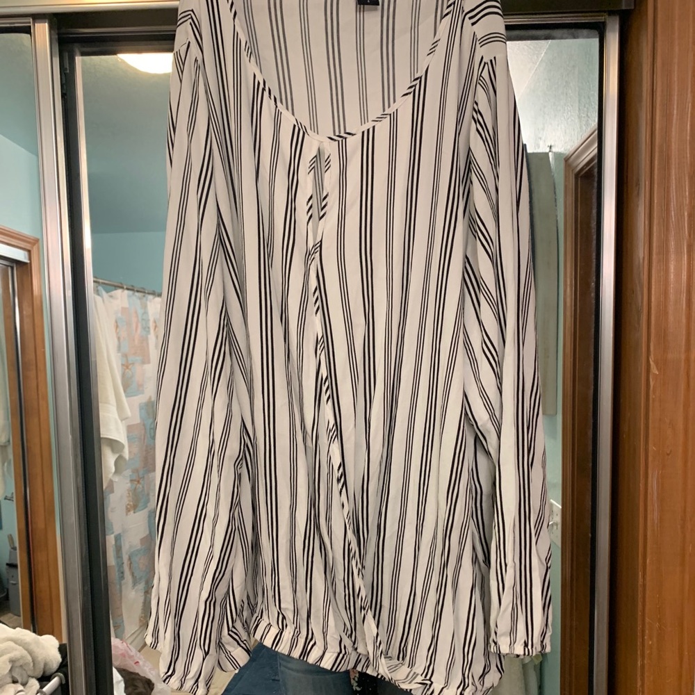 Torrid White and Black Vertical Stripped Blouse